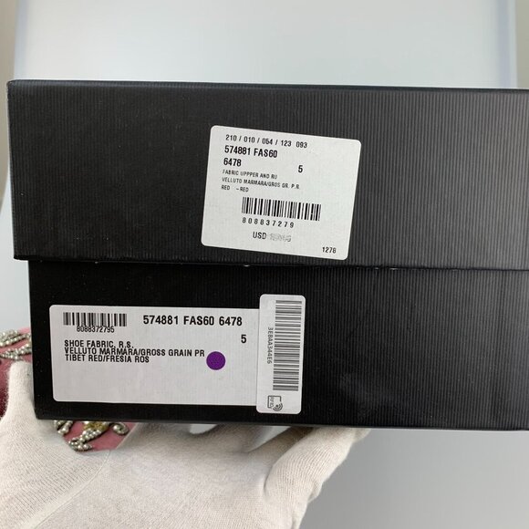 NIB Gucci Pink Velvet Pearl Monogram Slip on Loafers Size 5/EU 39 - Picture 12 of 12